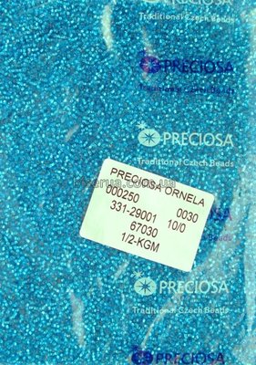 67030 Бісер чеський 50г, "PRECIOSA" №10, блакитний, прозорий зі сріблястою серединкою. 67030 фото