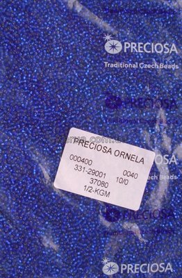 37080 Бісер чеський 50г, "PRECIOSA", №10, синій, прозорий зі сріблястою серединкою. 37080 фото