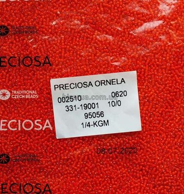 95056 Бісер чеський 50г, "PRECIOSA", №10, червоний, прозорий, профарбований всередині. 95056 фото