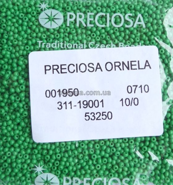 53250 Бісер чеський 25г, "PRECIOSA", №10, зелений, непрозорий. 53250/25 фото