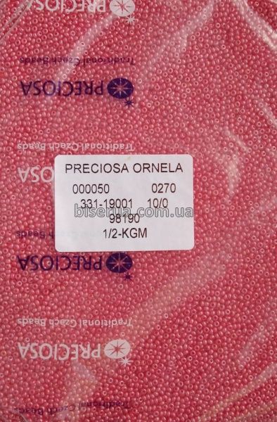 98190 Бісер чеський 50г, "PRECIOSA", №10, коралово-рожевий, непрозорий. 98190 фото