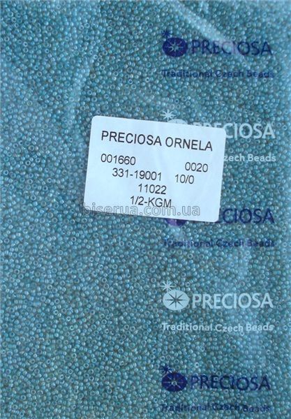 11022 Бісер чеський 25г, "PRECIOSA", №10, сизовато-блакитний, двукольоровий, скло світло-янтарне профарбовано з середини сизо-блакитним, прозорий. 11022/25 фото