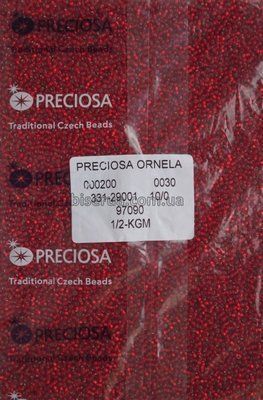 97090к Бісер чеський 50г, "PRECIOSA" №10, прозорий зі срібною квадратною серединкою, вишнево-червоний. 97090к фото
