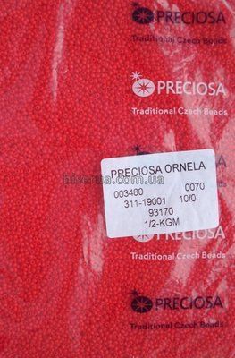93170 Бісер чеський 50г, "PRECIOSA" №10, непрозорий, червоний. 93170 фото