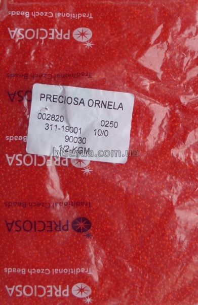 90030 Бісер чеський 25г, "PRECIOSA", №10, помаранчево-червоний, прозорий. 90030/25 фото