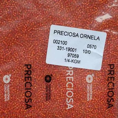 97059 Бісер чеський 50г, "PRECIOSA" №10, прозорий зі срібною серединкою, червоно-помаранчевий, РАЙДУЖНИЙ. 97059 фото