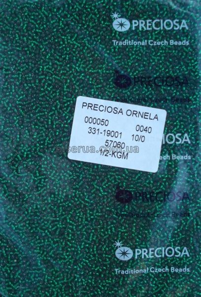 57060 Бисер чешский 50г, "PRECIOSA", №10, зелёный, прозрачный с серебряным отверстием. 57060 фото