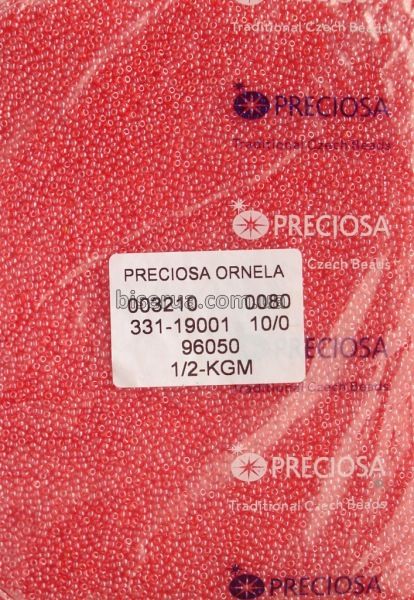 96050 Бисер чешский 50г, "PRECIOSA", №10, коралловый, прозрачный, глянцевый. 96050 фото