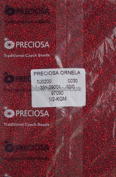 97090 Бісер чеський 25г, "PRECIOSA" №10, прозорий зі срібною серединкою, вишнево-червоний. 97090/25 фото
