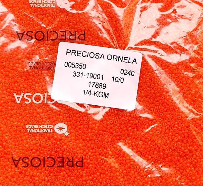 Бисер чешский 50г, "PRECIOSA", №10 (арт.17889) оранжевий, полупрозрачный. 17889 фото