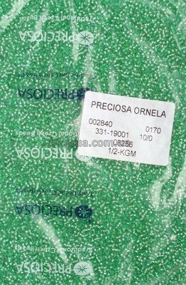 08256 Бісер чеський 25г, "PRECIOSA", №10, салатовий, прозорий зі сріблястою серединкою. 08256/25 фото