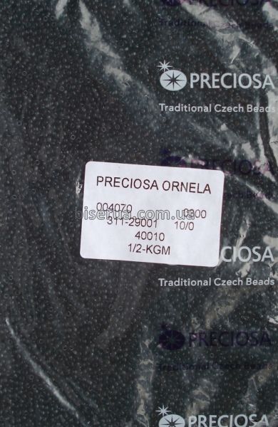 40010 Бісер чеський 50г, "PRECIOSA", №10, темно-сірий, прозорий, прокрашений всередині. 40010 фото