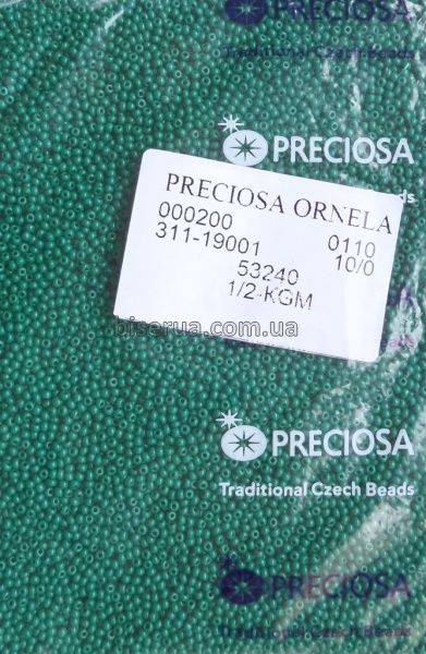53240 Бисер чешский 25г, "PRECIOSA", №10, непрозрачный, изумрудно-зелёный. 53240/25 фото