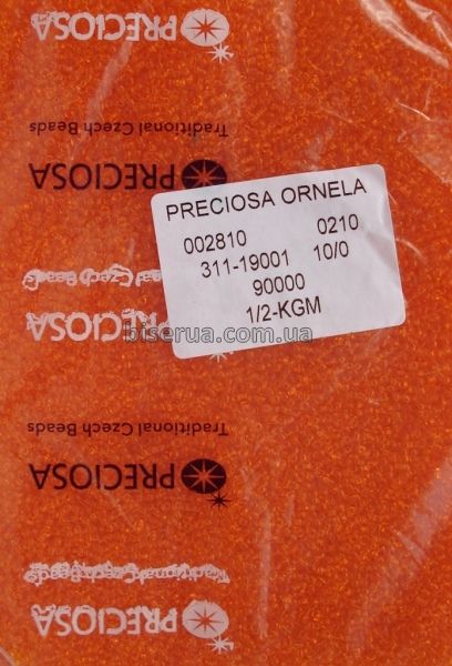 90000 Бісер чеський 25г, "PRECIOSA", №10, прозорий, яскраво-помаранчевий. 90000/25 фото