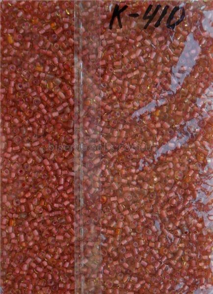 Бісер китайський крупний 25г, двукольоровий, помаранчевий, скло жовте, профарбовано всередині рожевим, прозорий, 4мм, код K-410. К-410/25 фото