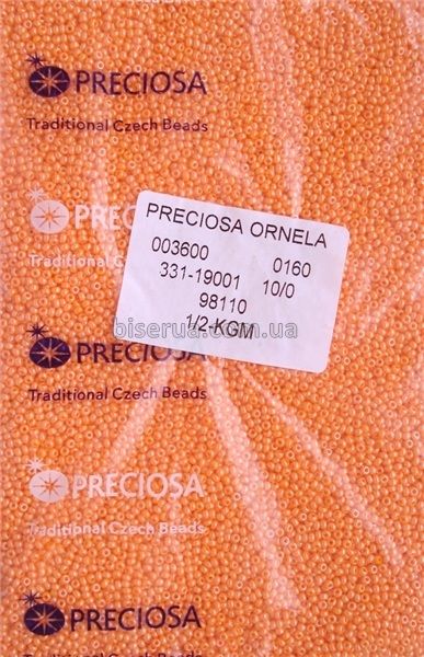 98110 Бисер чешский 50г, "PRECIOSA", №10, світло-помаранчевий, непрозорий, перлинний. 98110 фото