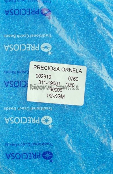 60000к Бісер чеський 50г, "PRECIOSA" №10, прозорий, з квадратним отвором, світло-блакитний. 60000к фото