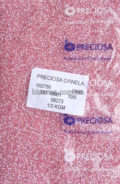 08273 Бисер чешский 50г, "PRECIOSA", №10, бежево-розовый, прозрачный с серебряным отверстием. 08273 фото