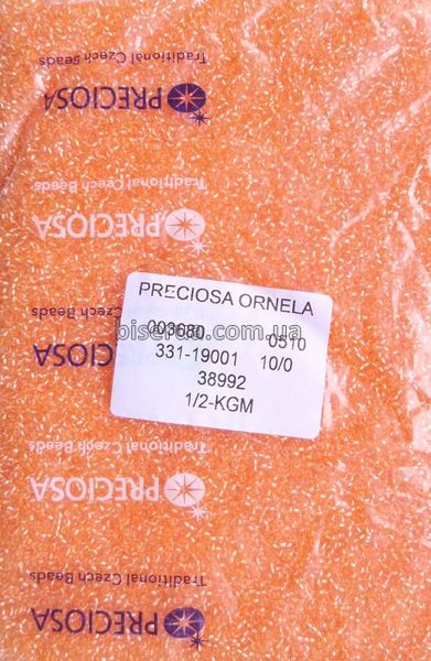 38992 Бисер чешский 50г, "PRECIOSA", №10, оранжевый, прозрачный, окрашенный внутри. 38992 фото