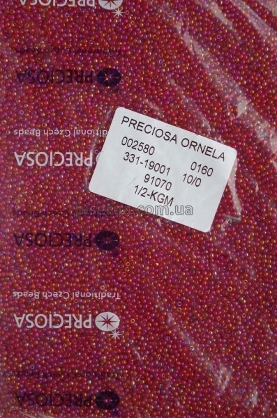 91070 Бисер чешский 50г, "PRECIOSA", №10, прозрачный, красный, бензиновый. 91070 фото