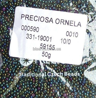 59155 Бісер чеський 25г, "PRECIOSA", №10, зелений-бензиновий, непрозорий, глянцевий. 59155/25 фото