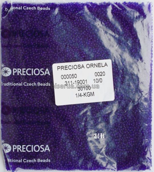 30100 Бисер чешский 50г, "PRECIOSA" №10, прозрачный, тёмно-сиреневый. 30100 фото