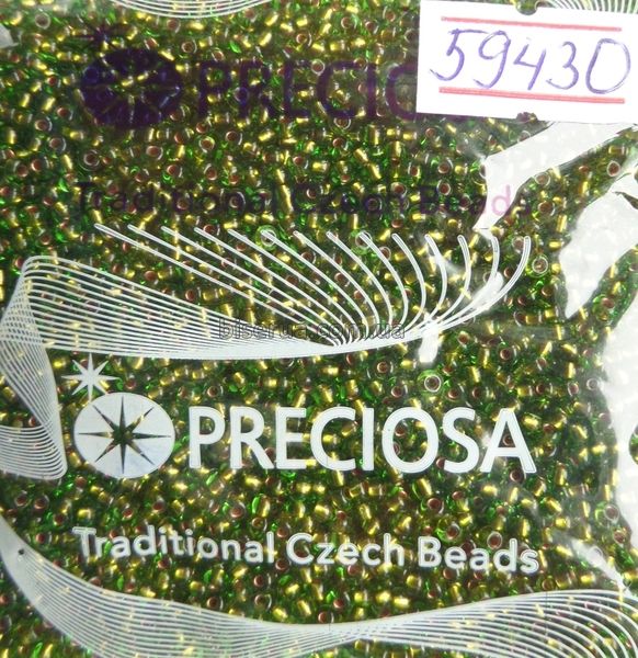 59430 Бисер чешский 50г, "PRECIOSA", №10, зелёное стекло, бронзовая серединка, прозрачный. 59430 фото