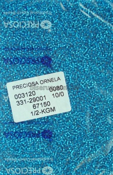 67150 Бисер чешский 50г, "PRECIOSA", №10, ярко-голубой, прозрачный с серебряным отверстием. 67150 фото