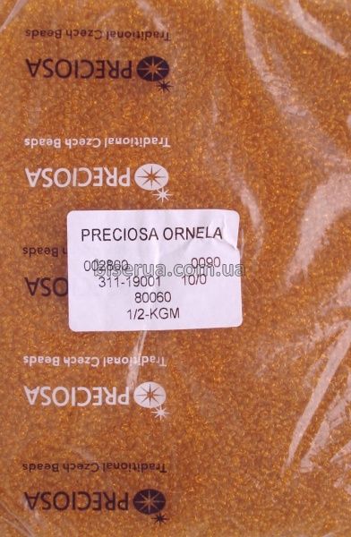 80060 Бисер чешский 50г, "PRECIOSA," №10, прозрачный, оранжево-янтарный. 80060 фото