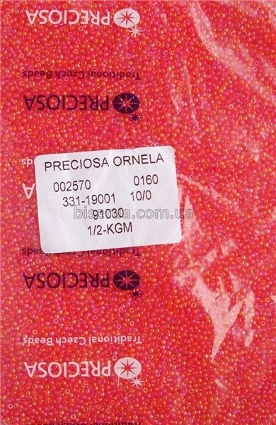 91030 Бисер чешский 50г, "PRECIOSA", №10, прозрачный, светло-красный, радужный. 91030 фото