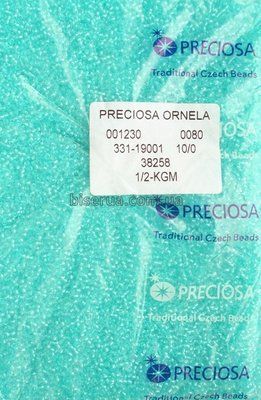 38258 Бісер чеський 25г, "PRECIOSA", №10, світло-лазурний, прозорий, профарбований всередині. 38258/25  фото