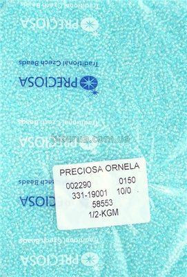 58553 Бісер чеський 25г, "PRECIOSA", №10, світло-лазурний, прозорий, профарбований всередині, райдужний. 58553/25 фото