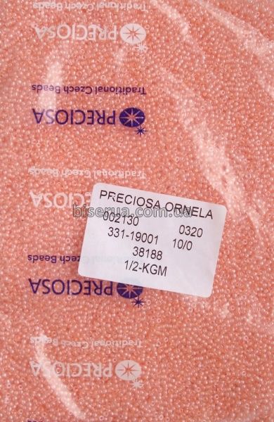 38188 Бісер чеський 50г, "PRECIOSA", №10, персиково-абрикосовий, прозорий, профарбований всередині. 38188 фото