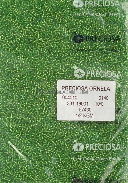 57430 Бисер чешский 50г, "PRECIOSA" №10, прозрачный с серебряным отверстием, светло-зелёный. 57430 фото