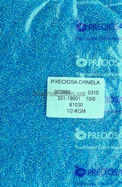 61030 Бісер чеський 25г, "PRECIOSA", №10, блакитний, прозорий, райдужний. 61030/25 фото