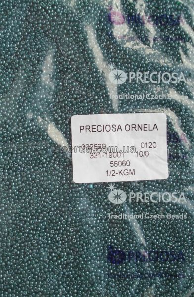 56060 Бисер чешский 50г, "PRECIOSA", №10, изумрудно-зелёный, прозрачный, глянцевый. 56060 фото