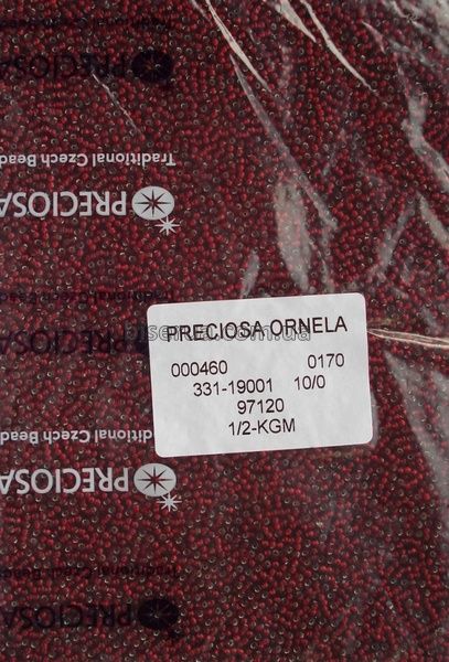 97120к Бисер чешский 50г, "PRECIOSA" №10, прозрачный с серебряным квадратным отверстием, вишнёвый. 97120к фото