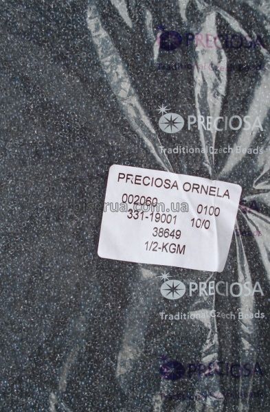 38649 Бисер чешский 50г, "PRECIOSA", №10, мокрый-асфальт, прозрачный, окрашенный внутри. 38649 фото