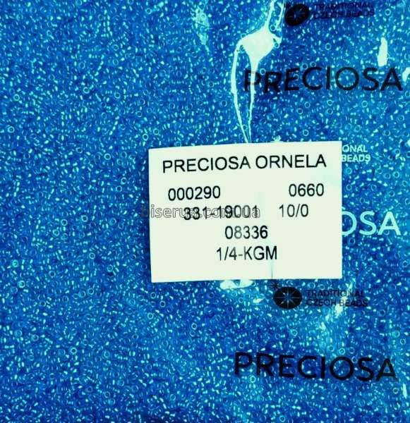 08336 Бісер чеський 50г, "PRECIOSA" №10, блакитний, прозорий, перламутровий, прокрашений всередині. 08336 фото