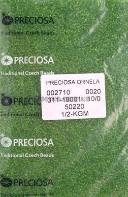 50220к Бісер чеський 25г, "PRECIOSA", №10, прозорий, салатовий з квадратним отвором. 50220к/25 фото