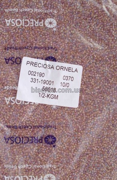 58518 Бісер чеський 50г, "PRECIOSA", №10, бежево-ліловий, прозорий, профарбований всередині, райдужний. 58518 фото