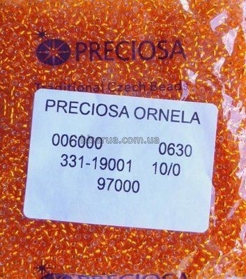 97000к Бісер чеський 50г, "PRECIOSA", №10, помаранчевий, прозорий зі сріблястою квадратною серединкою. 97000к фото