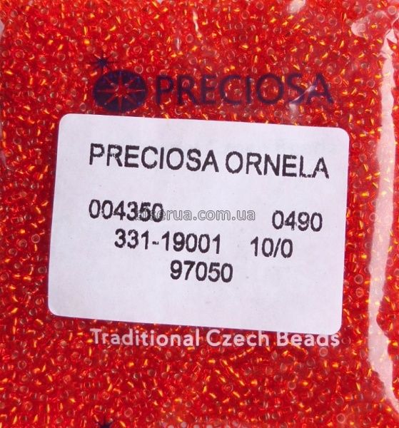 97050к Бисер чешский 50г, "PRECIOSA" №10, прозрачный с серебряным квадратным отверстием, красный. 97050к фото