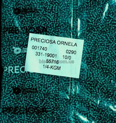 55716 Бисер чешский 50г, "PRECIOSA", №10, тёмно-изумрудный, прозрачный, окрашенный внутри. 55716 фото