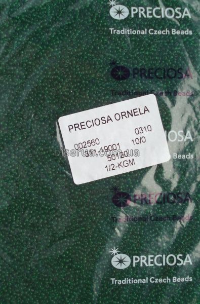 50120к Бисер чешский 25г, "PRECIOSA", №10, прозрачный, тёмно-зелёный с квадратним отверстием. 50120к/25 фото