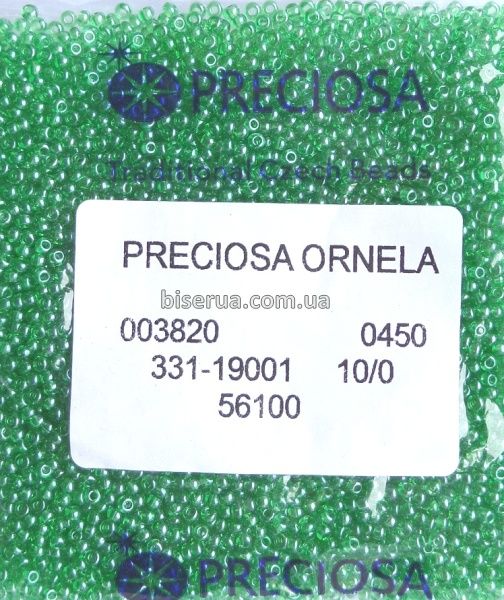 56100 Бисер чешский 25г, "PRECIOSA", №10, зелёный, прозрачный, глянцевый. 56100/25 фото