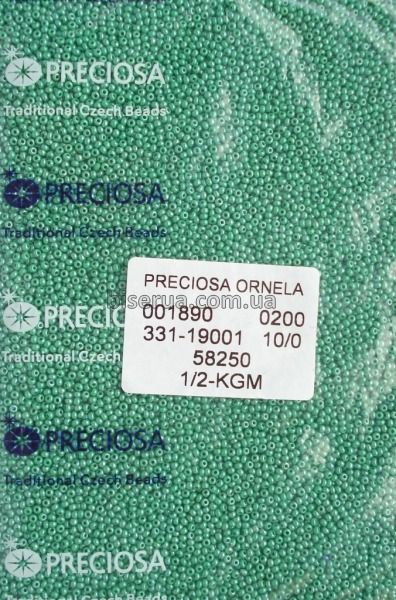 58250 Бисер чешский 25г, "PRECIOSA", №10, зелёный, непрозрачный, глянцевый. 58250/25 фото