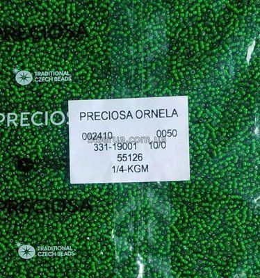 55126 Бісер чеський 50г, "PRECIOSA", №10, темно-зелений, прозорий, профарбований всередині. 55126 фото