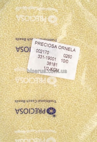 38181 Бісер чеський 50г, "PRECIOSA", №10, ніжно-жовтий, прозорий, профарбований всередині. 38181 фото