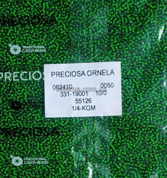 55126 Бісер чеський 50г, "PRECIOSA", №10, темно-зелений, прозорий, профарбований всередині. 55126 фото